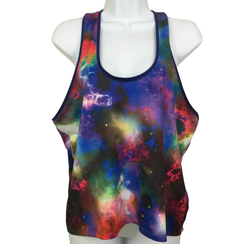So Racerback Tank Top Blouse Women Size M Cosmic Space Bright Colors Elastic